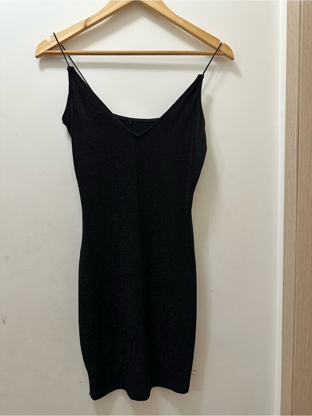Black Sparkle Slip Dress – Sleek V-Neck Women’s Dress
